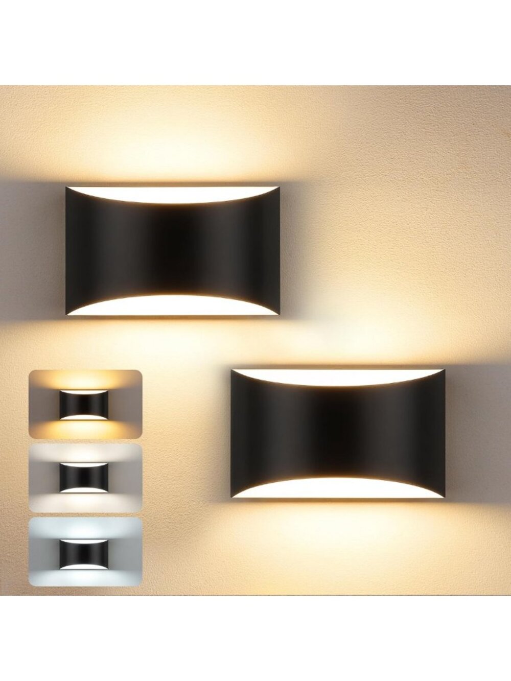 Sleek Modern LED Wall Sconce Set of 2 - Black Indoor Lighting, 3 Color